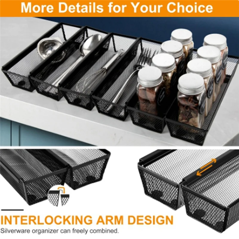 Description Picture 5 of itemBHBD-6Pcs Drawer Organizer,Silverware Organizer For Kitchen, Utensil Cutlery Tray Mesh Metal Organizer