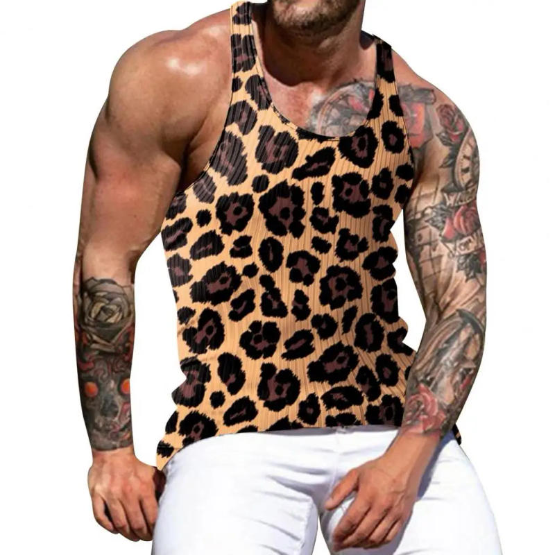 Description Picture 6 of item3d Printed Vest Colorful Tie-dye Leopard Print Men's Summer Tank Top for Gym Fitness Slim Fit Sleeveless Vest with Soft Stretchy