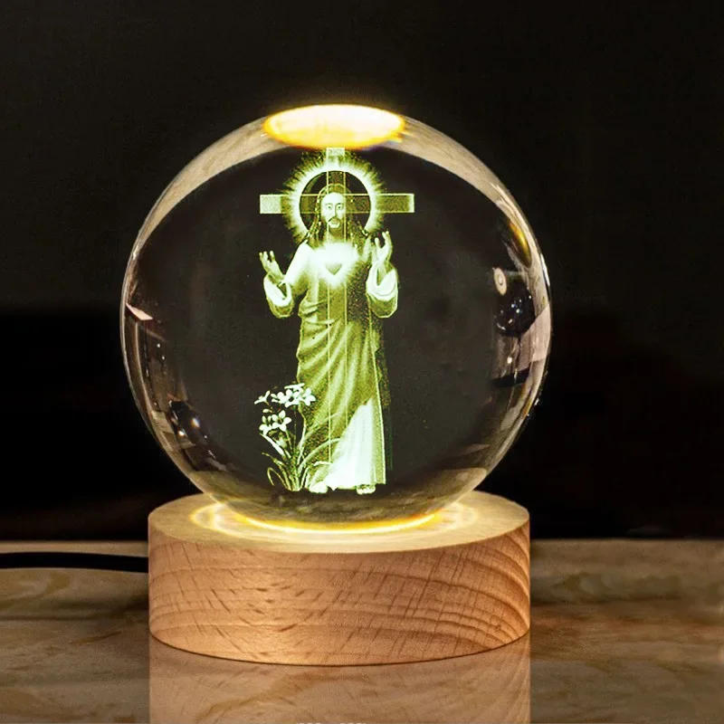 Description Picture 6 of itemCreative Luminous Crystal ball Cross Church Fellowship Event Jesus Souvenir glass ball Birthday Gift Office Desktop Decoration