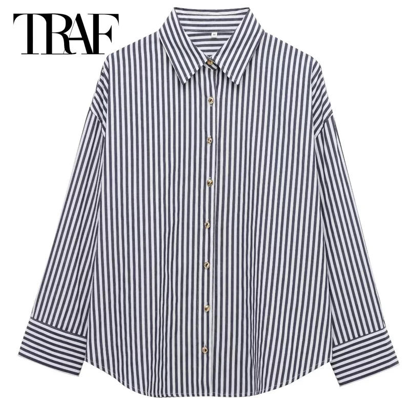 Description Picture 5 of itemTRAF Woman 2025 Striped Shirt Spring Women's Blouse Button Up Long Sleeve Blouse Shirts & Blouses Plus Size Korean Style Blouses