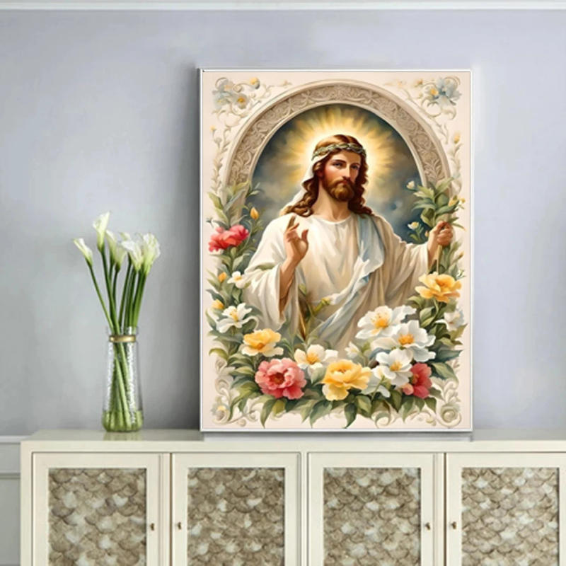 Description Picture 4 of item5D Diamond Painting Religious Madonna Jesus Diamond Embroidery Mosaic DIY Full Round Cross Stitch Rhineons Home Decor Promotion