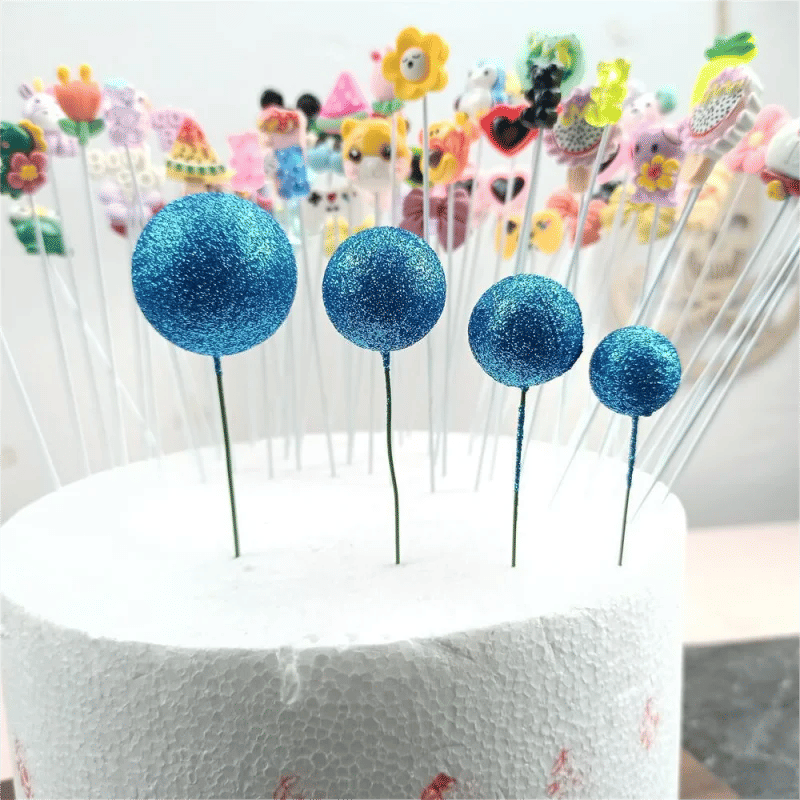 Description Picture 6 of item20pcs Cake Topper Glitter Foam Ball Cupcake Topper Insert Baking Supplies Baby Shower Wedding Birthday Dessert Cake Decoration