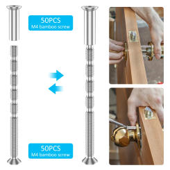 50 Set Door Handle Screw Universal Carbon Steel Connecting Screws M4×16 Cross Sleeve M4×60 Bolts for 35-60mm Thick Doors