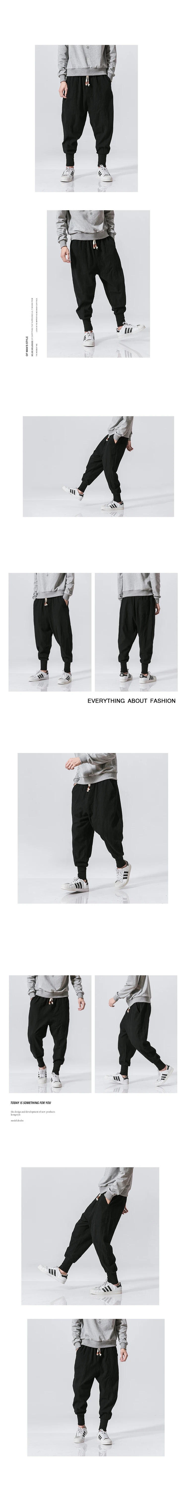 Description Picture 3 of itemNew Oversized Men Harem Pants Loose Chinese Style Cotton and Linen Sweatpants Joggers High Quality Casual Trousers Men Pants