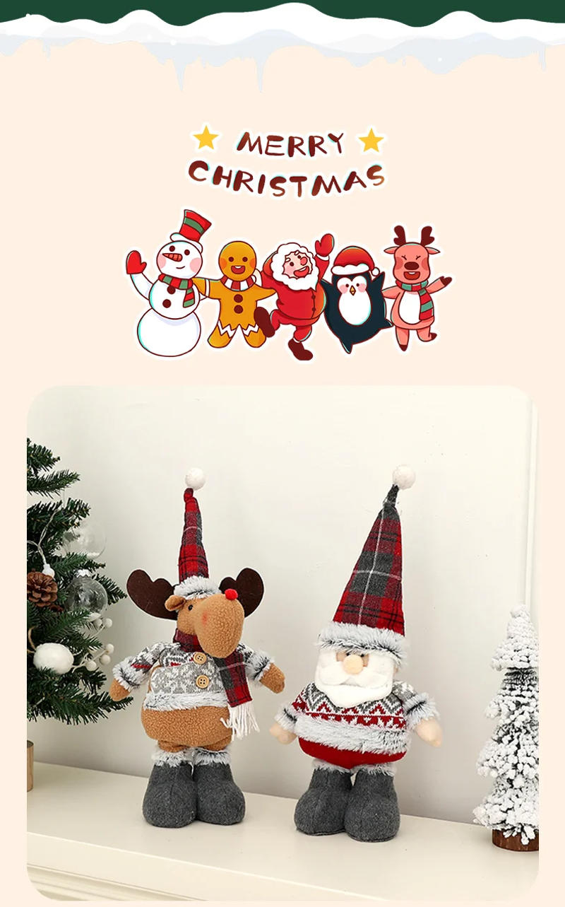 Description Picture 4 of item1pc Retro style telescopic leg doll, Christmas decoration, reindeer yeti Santa Claus standing doll, gifts for little ones