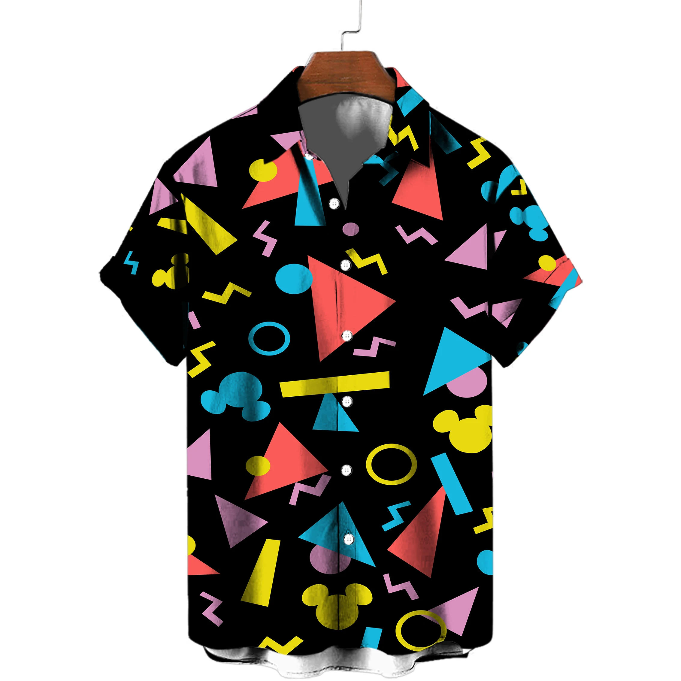 Description Picture 4 of item2024 New 3D Digital Geometry Hawaiian Men's Short sleeved Polo Neck Shirt Loose, Casual, High Quality Comfortable and Breathable