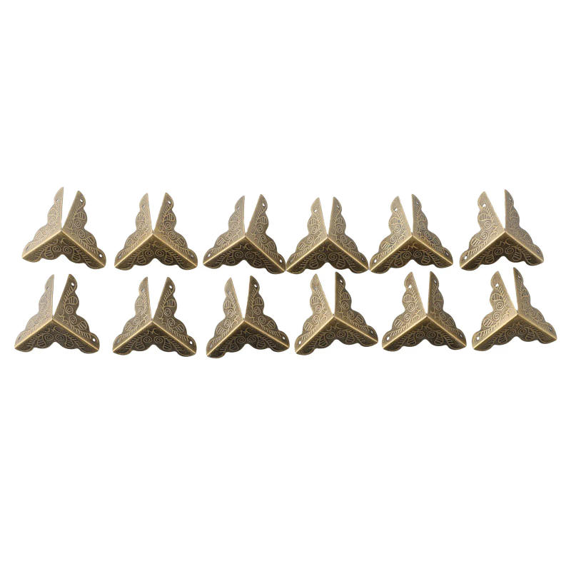Description Picture 4 of item12Pcs/Set Corners Brackets Antique Wood Box Feet Leg Corner Protector Triangle Rattan Carved Decorative Bracket For Furniture