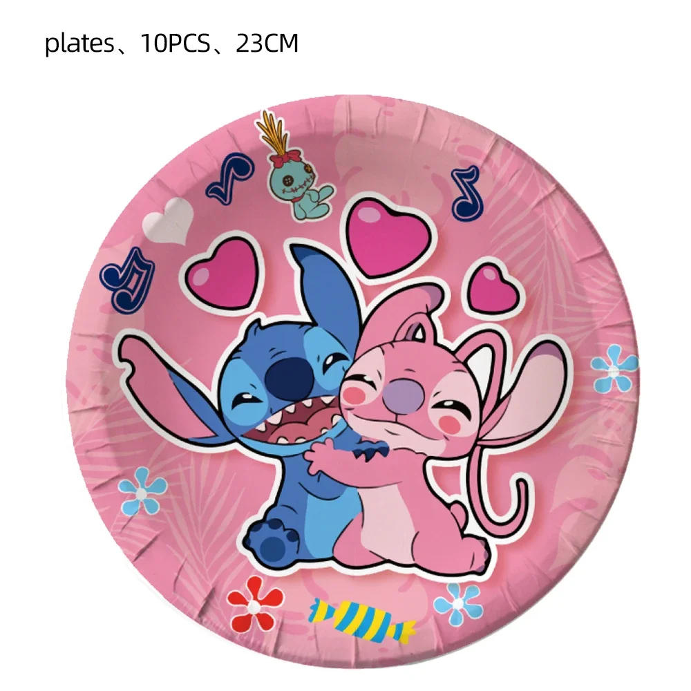 Description Picture 3 of itemIconic Brand Lilo and Stitch Pink Angel Disposable Tableware Paper Cup Plate Banner Tablecloth Birthday Party Decorations Baby Shower