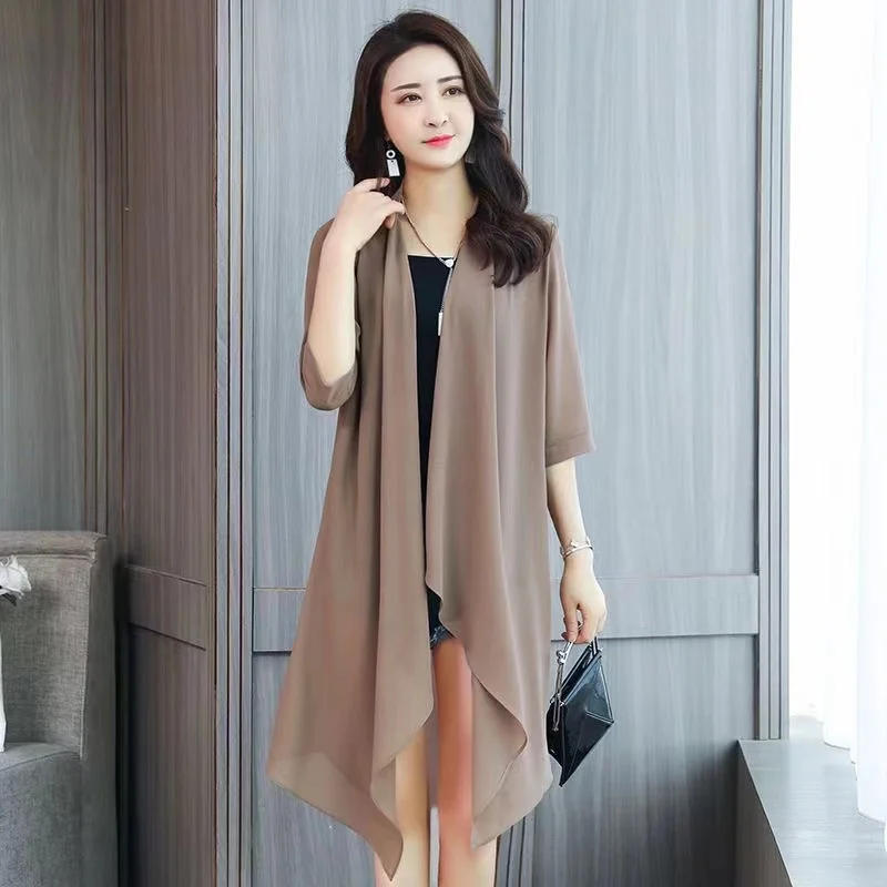 Description Picture 3 of itemSummer Chiffon Shirt, Medium Length, Ultra-thin Coat, Sun Protection Suit, Solid Color Shawl Cardigan