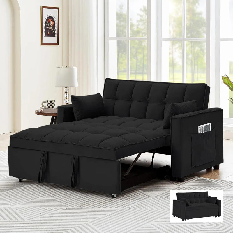 Description Picture 2 of item3 in 1 Velvet Small Loveseat with Pull Out Bed, Reclining Backrest, Futon Couches for Living Room Apartment Office
