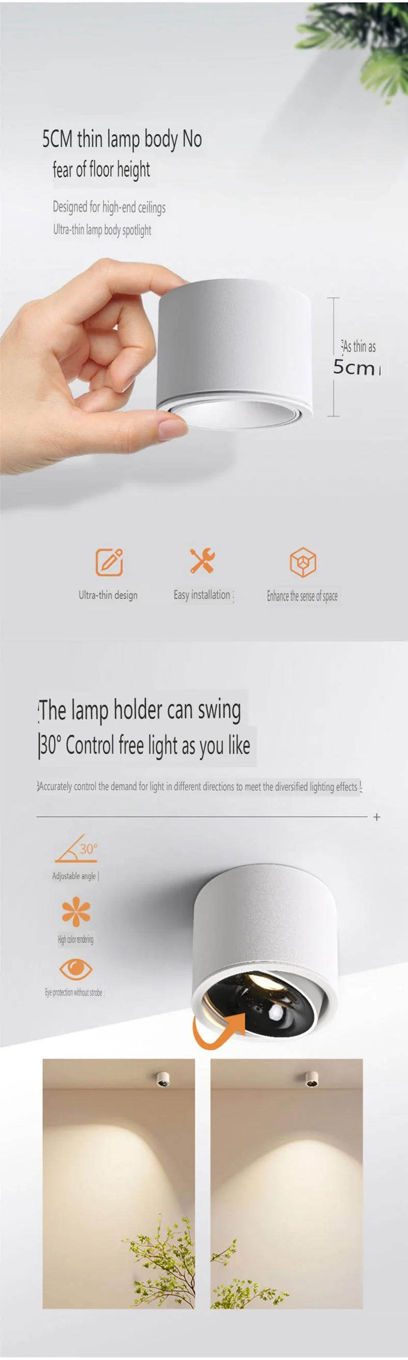 Description Picture 5 of itemUltra-thin led spot light anti-glare adjustable Angle 9W 12W 85-265V living room household round non-master dimmable downlight