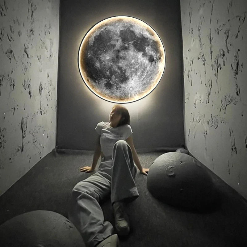 Description Picture 3 of itemGray Moon Circular Porch Decoration Painting Led Luminous Light Painting Light Luxury Style Bedside Painting Corridor End Mural