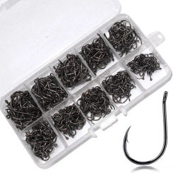 100PCS/Box Fishing Hooks Set with Fishing Tackle Box Saltwater Fresh Water High Carbon Steel Carp Fishhook Fishing Accessories