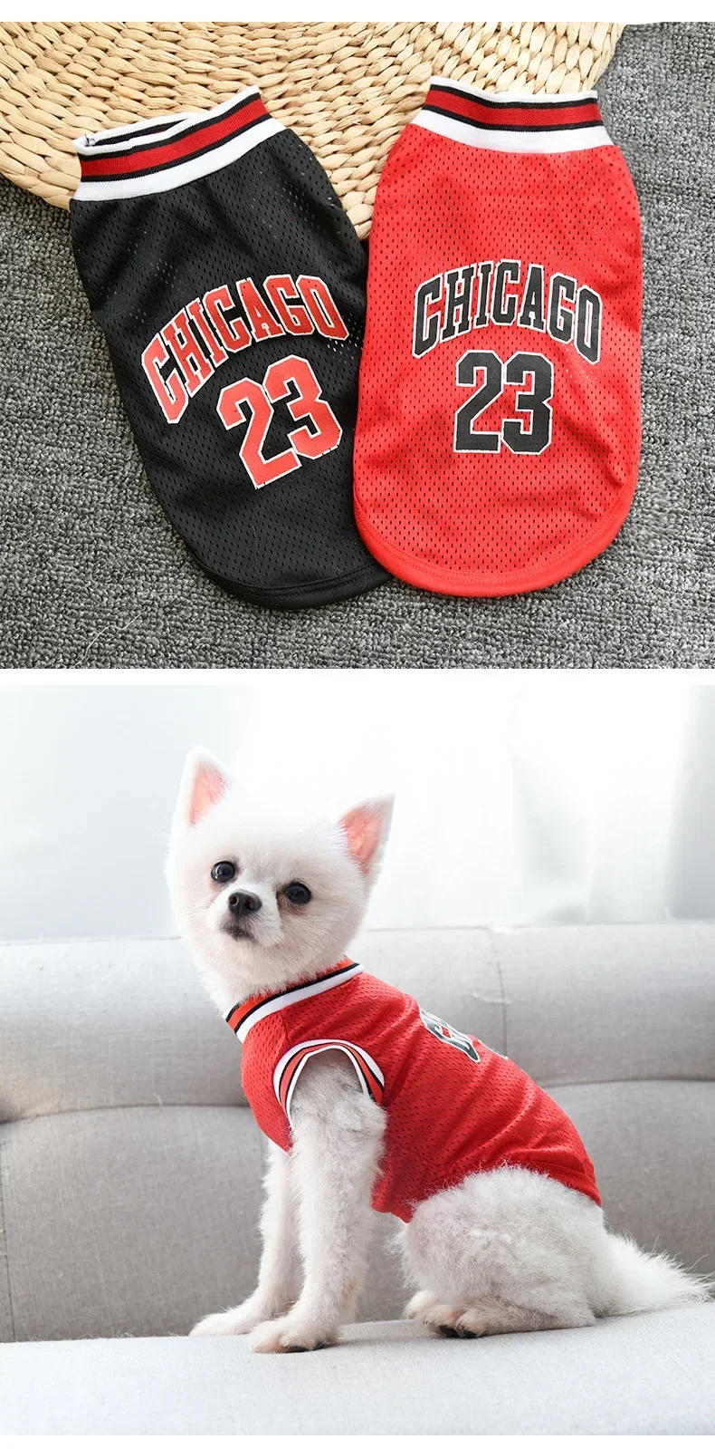 Description Picture 5 of itemBreathable Mesh Dog Clothes Sport Large Dog Jersey Basketball Clothin Puppy T-Shirts Summer Pet Cat Shirt Prevent hair loss
