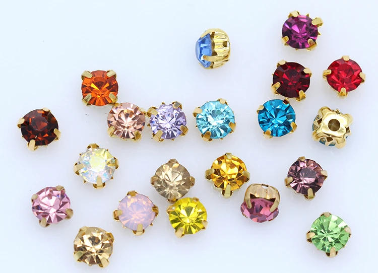 Description Picture 2 of item3/4/5/6mm Glass Round Sew-On Rhinestone Gold Claws Colorful AB Crystal Stones for Wedding Dress Clothes Apparel Crafts Trims