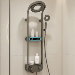 New Design High End Bathroom Gray Shower Set Round Shower Head Bathtub Hot and Cold Brass LED Display Mixer Faucet Shower System