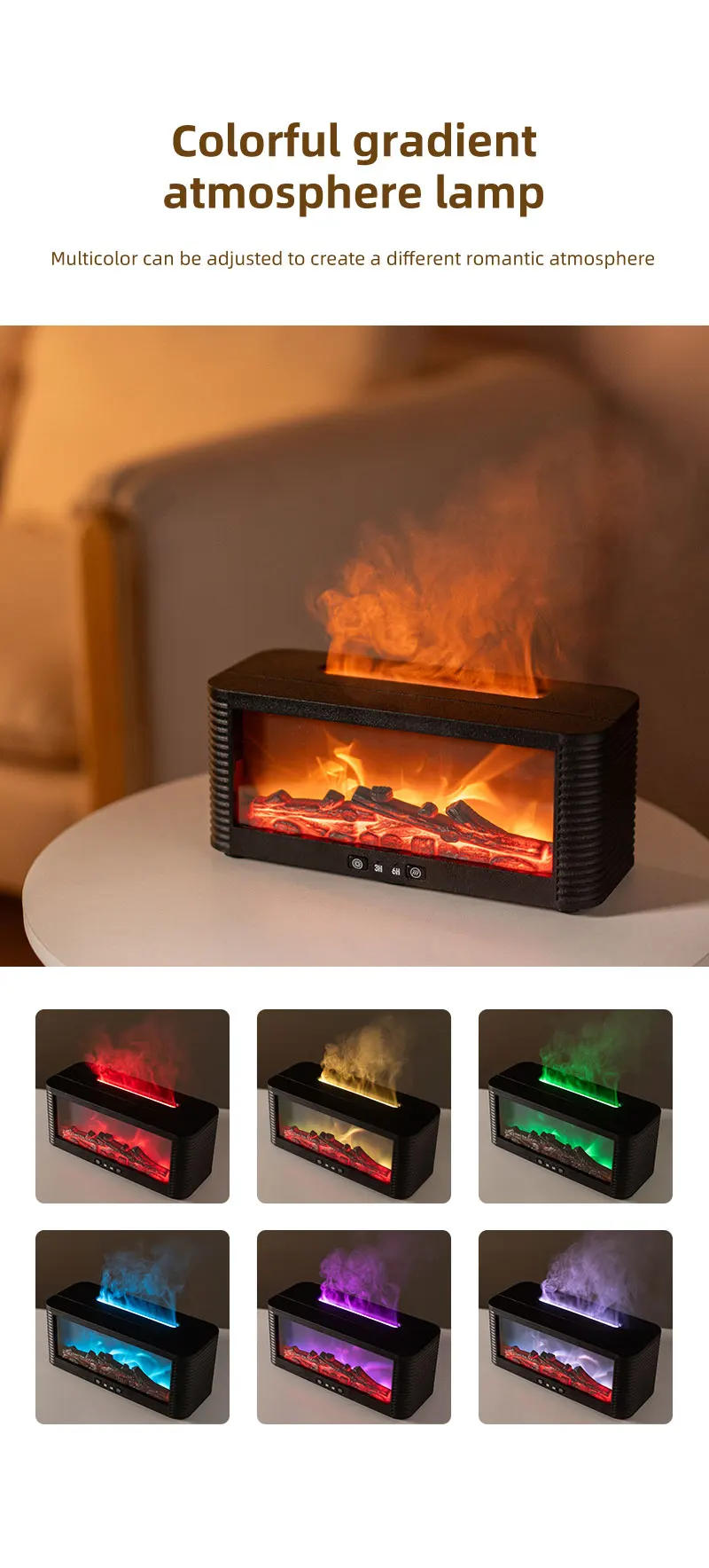 Description Picture 6 of itemAir Humidifier Flame Fireplace Aroma Essential Oil Diffuser 250ml Desktop Air Diffuser Essential Oil with Timed Colorful Light