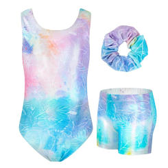 Gymnastics Leotards for Girls with Short, Kids Athletic Crisscross Back Dancewear Gymnastics Athletic Outfit 3Pcs for Kids