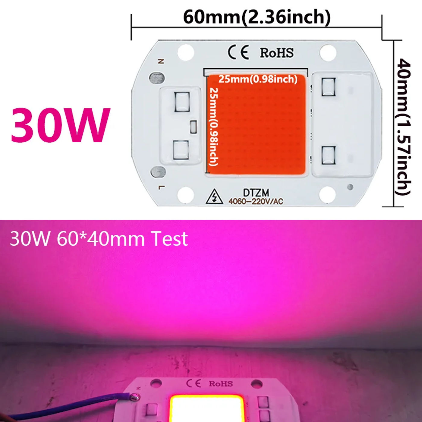 Description Picture 6 of itemLED Grow Light 5W 10W 20W 30W 50W Full Spectrum COB LED Chip 220V No need driver Phyto Lamp For Indoor Plant Light Seedling Lamp