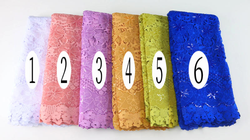 Description Picture 2 of itemAfrican Laser Cotton Cord Lace Fabric 2024 High Quality Nigerian Water Soluble Lace With Sequins for Women Dresses Party