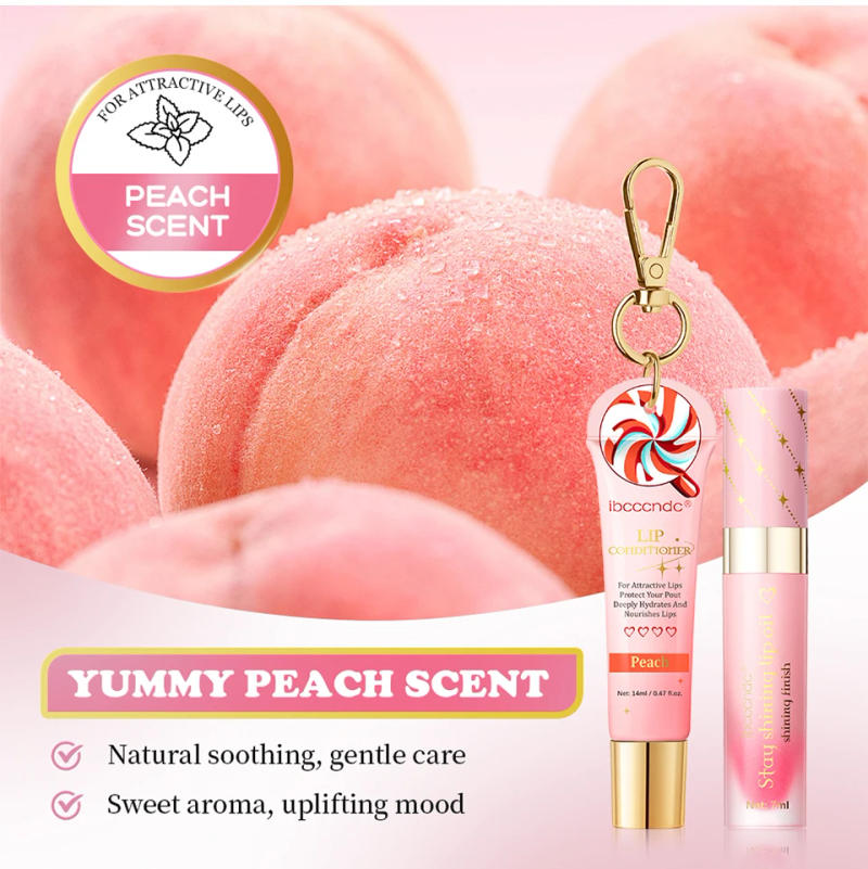 Description Picture 5 of itemLip Gloss Combo Set Bad Babe Peach and Clear with Keychain Long Lasting Hydration Moisturizing Nourish Plumper Makeup Set