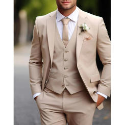 Tailor-made Khaki Wedding Suits for Groom Best Men Slim Fit Party Prom Men Tuxedos Jacket Vest Pants 3 Pieces Costume Homme