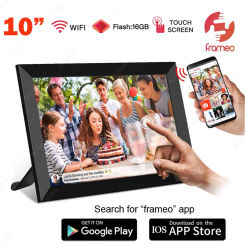 16GB Frameo 10.1 Inch Smart Digital Picture Frame Wood WiFi IPS HD 1080P Electronic Digital Photo Frame Touch Screen Motion