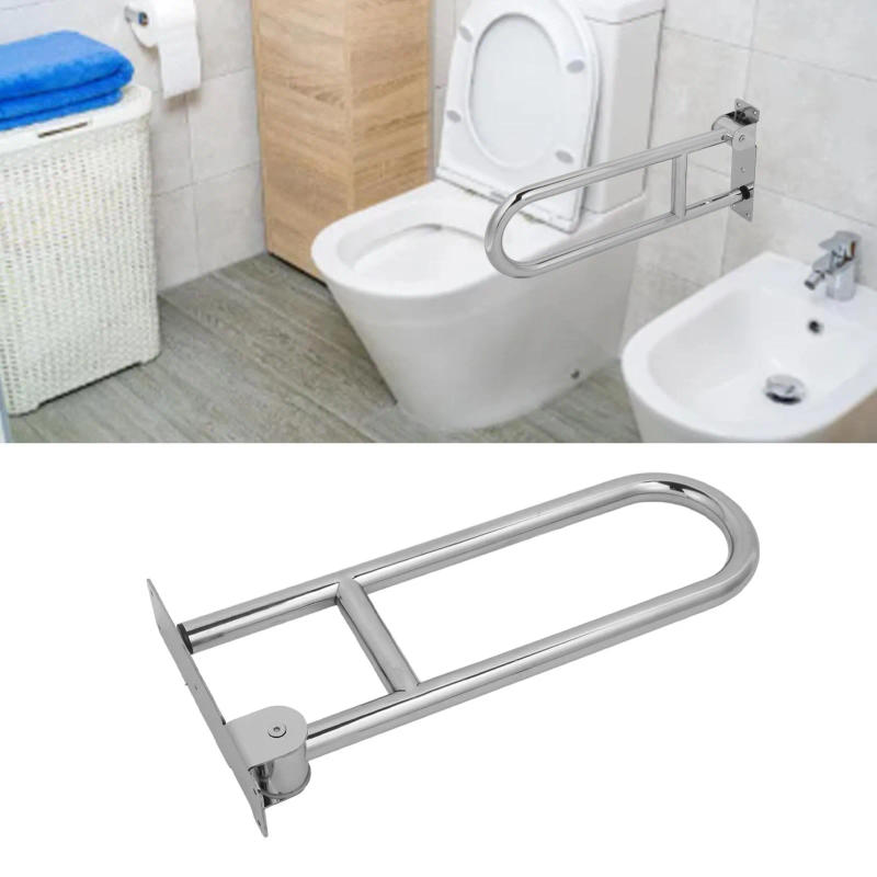 Description Picture 2 of itemFlip Up Bathroom Grab Bar Stainless Steel Ergonomics 90° Vertical Rotation Wall Mount Toilet Handrails for Old People