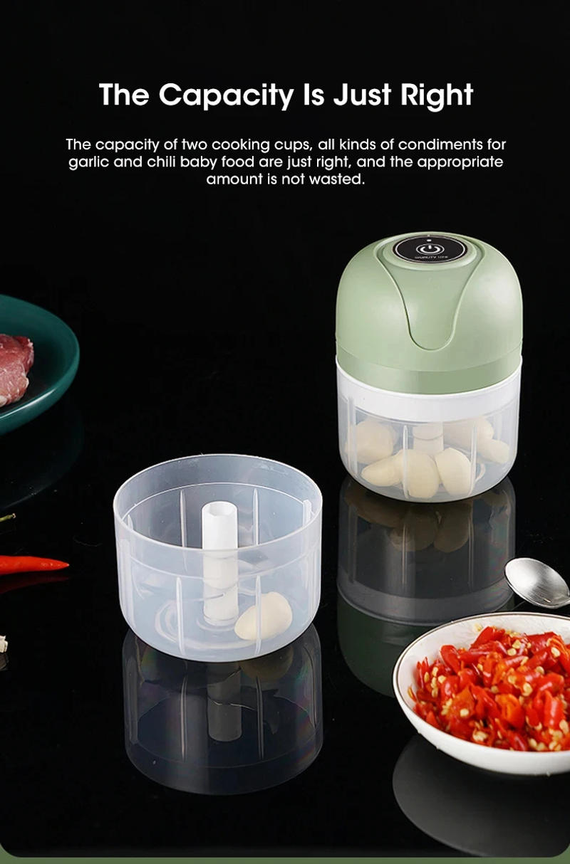 Description Picture 6 of item1 food mixer 250ML garlic chopper onion chopper vanilla vegetable chili grinder kitchen multifunctional electric garlic beater