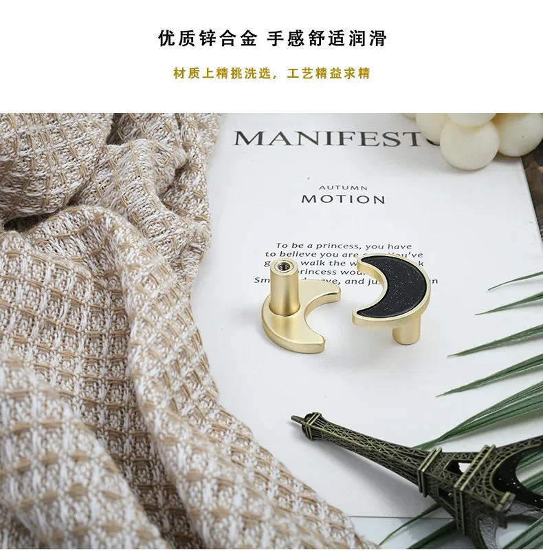 Description Picture 4 of itemMoon Cabinet Handle Children's Room Knob Drawer Brass Door Handle Personalized Shell Pulls ﻿Gold Black Single Handles