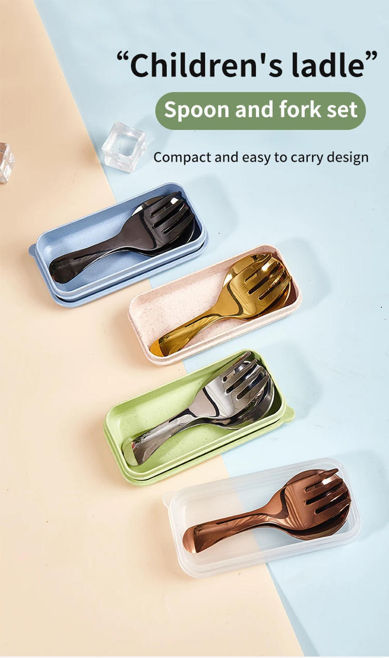 Description Picture 2 of item2 PCS 1 Set Portable Spoon Fork Tableware Outdoor Camping Stainless Steel Cutlery Set for Hiking Outdoor Camp Cooking Supplies