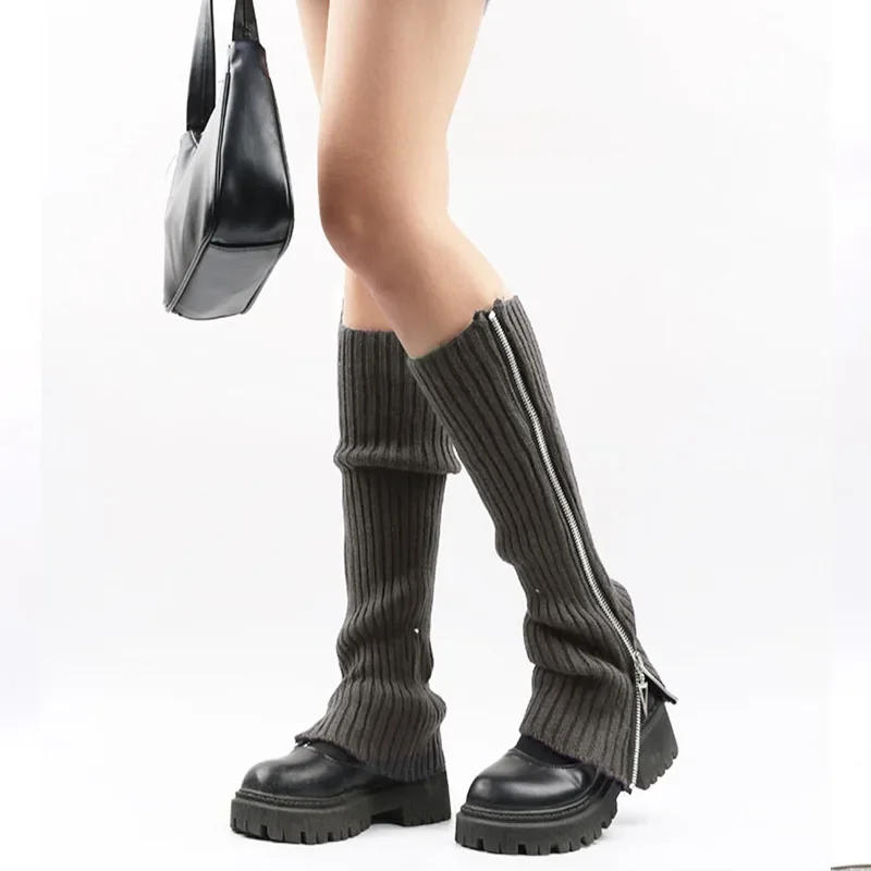 Description Picture 4 of itemWomen's Zipper Leg Warmer Punk Ankle Warmer Knee High Socks Autumn Winter JK Boot Cuff Lolita Long Socks Knitted Warm Foot Cover