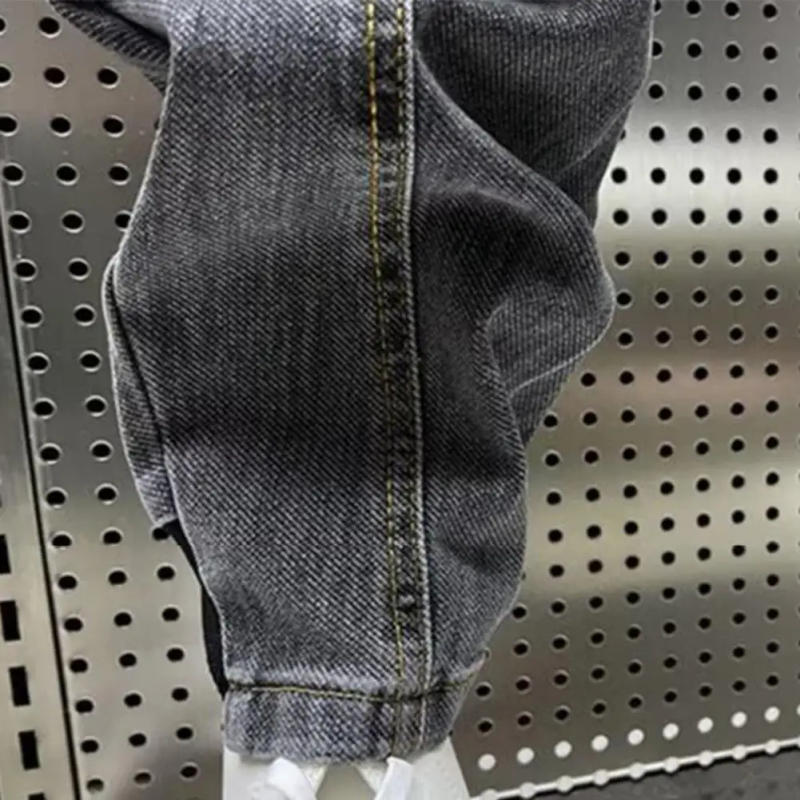 Description Picture 2 of itemMen Solid Color Jeans Men's Elastic Drawstring Waist Denim Cargo Pants with Pockets Casual Spring Autumn Harem Trousers for Men