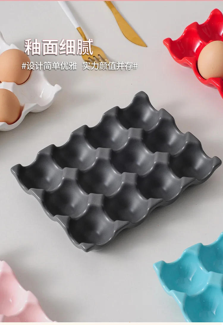 Description Picture 4 of item6 Grid/12 Grid Egg Storage Tray Ceramic Tableware Kitchen Egg Grid Refrigerator Egg Rack Household Kitchen Storage Supplies
