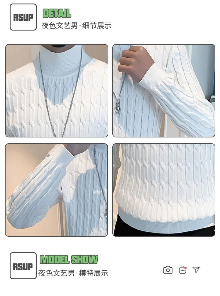 Description Picture 3 of itemNew Arrival Autumn and Winter New Sweater Men's Solid Color Mock Collar Bottoming Shirt Plus Size Knit Pullover 2024 D73