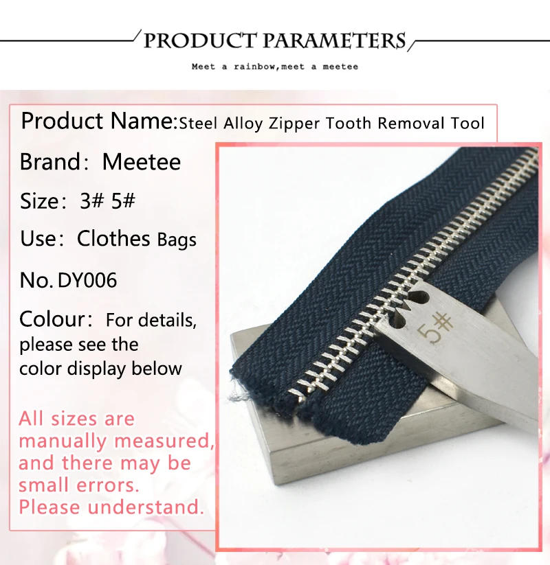 Description Picture 4 of itemMeetee 1set 3# 5# Steel Alloy Zipper Tooth Removal Tool Zip Pliers DIY Manual Leather Tools Sewing Zippers Accessories