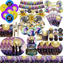 Disco Theme Birthday Party Decoration Disposable Tableware Paper Plates Cups Napkin Balloons For Kids Baby Shower Party Supplies