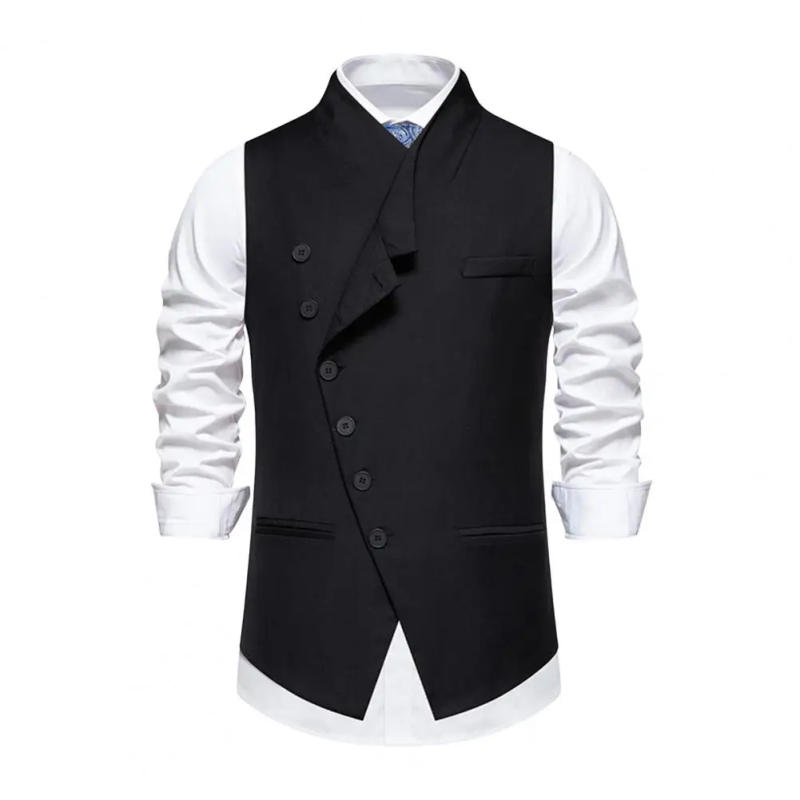 Description Picture 4 of itemSolid Color Vest Coat Men's Slim Fit Sleeveless Wedding Waistcoat with Sloping Lapel Collar Single Breasted Business for Party