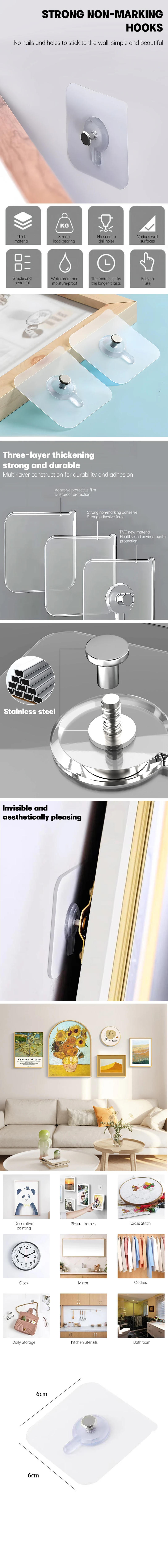 Description Picture 2 of item1-50pcs Strong Adhesive Punch-Free Wall Picture Non-Marking Hook Waterproof Picture Hanging Kitchen Bathroom Hanger Hook