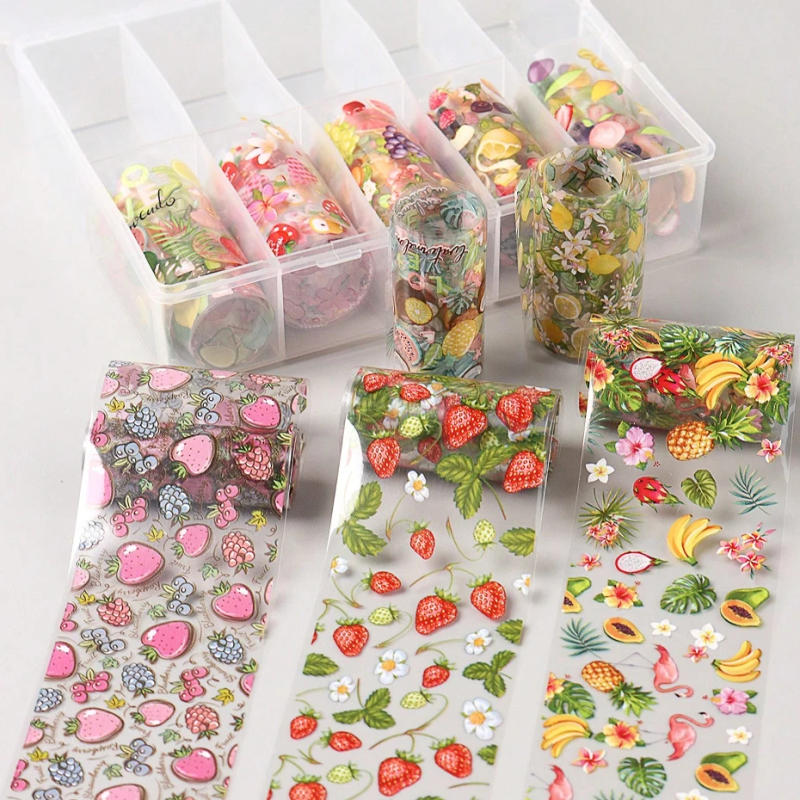 Description Picture 5 of item10 Rolls/Box Nail Transfer Stickers Fruit Design Gel Decals Holographic Foil Slider Decoration Art DIY Manicure Accessories Tool