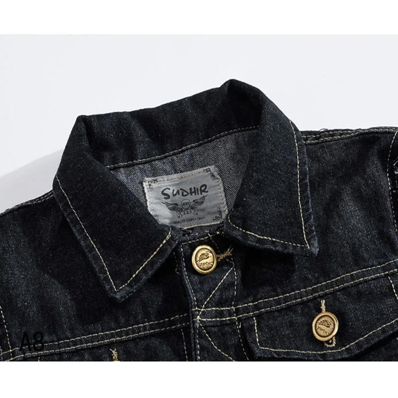 Description Picture 5 of itemNew Men's Denim Vest Male Black Color Slim Fit Sleeveless Jackets Men Hole Jeans Brand Waistcoat Plus Size 6XL Multiple styles