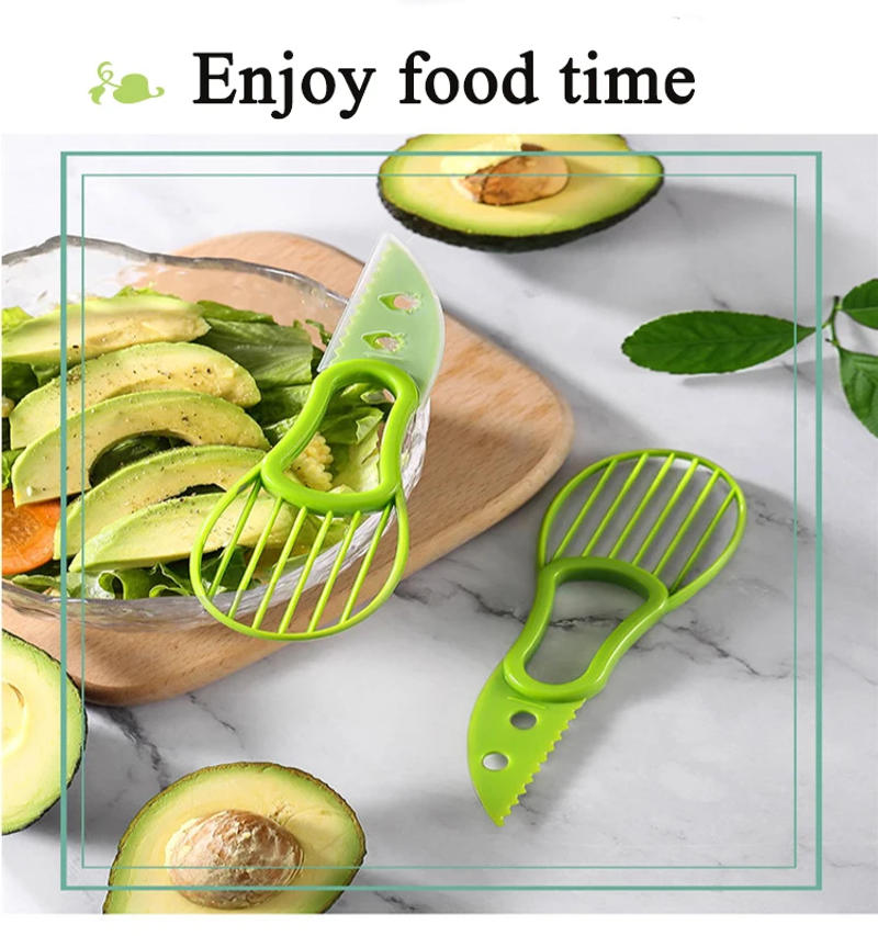 Description Picture 3 of item3 In 1 Avocado Slicer Shea Corer Butter Fruit Peeler Cutter Pulp Separator Plastic Knife Kitchen Vegetable Tools