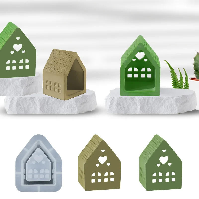 Description Picture 3 of itemDIY Small House Candle Holder Silicone Mold Candle Base Gypsum Ornament Resin Epoxy Mold Home Crafts Decoration Storage Tools