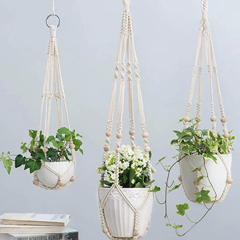 Description Picture 6 of itemGardening Green Plant Hanging Basket Cotton Rope Hanger Flower Pot Handmade Macrame Plant Hangers Courtyard Balcony Home Decor