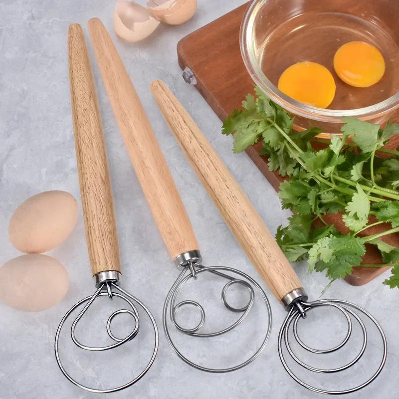 Description Picture 2 of itemDanish Dough Whisk Stainless Steel Hand Mixer Blender Egg Beater Poking Bar Pastry with Wooden Handle Baking Tools