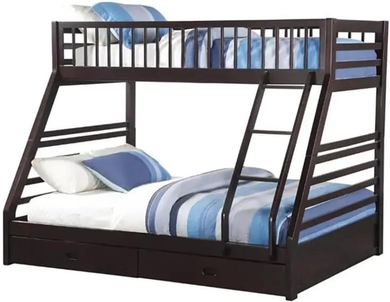 Description Picture 2 of itemTwin Over Queen Size Bunk Bed in Wood with Storage in Espresso 63"L X 83"W X 65"H with Storage Drawers Wood Unisex