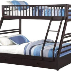 Twin Over Queen Size Bunk Bed in Wood with Storage in Espresso 63"L X 83"W X 65"H with Storage Drawers Wood Unisex