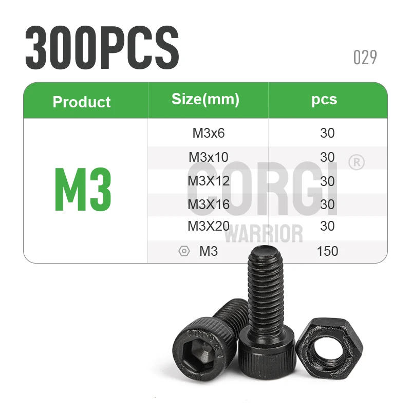 Description Picture 4 of itemBlack 1140 Hex Socket Cap Head Screws Set M2 M2.5 M3 M4 M5 M6 M8 M10 DIN912 12.9 Grade Carbon Steel All Sizes Allen Bolts Nuts