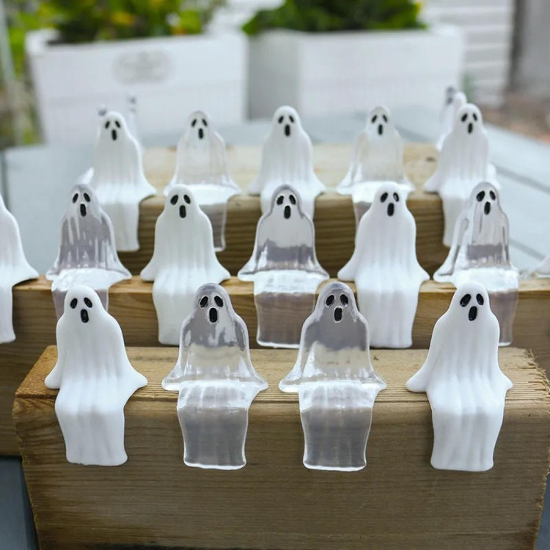 Description Picture 6 of item20pcs Sitting Pose Halloween Ghost Decoration Mini Cute Joy Garden Ghost Ornament Transparent Creative Ghost Statue Decorations