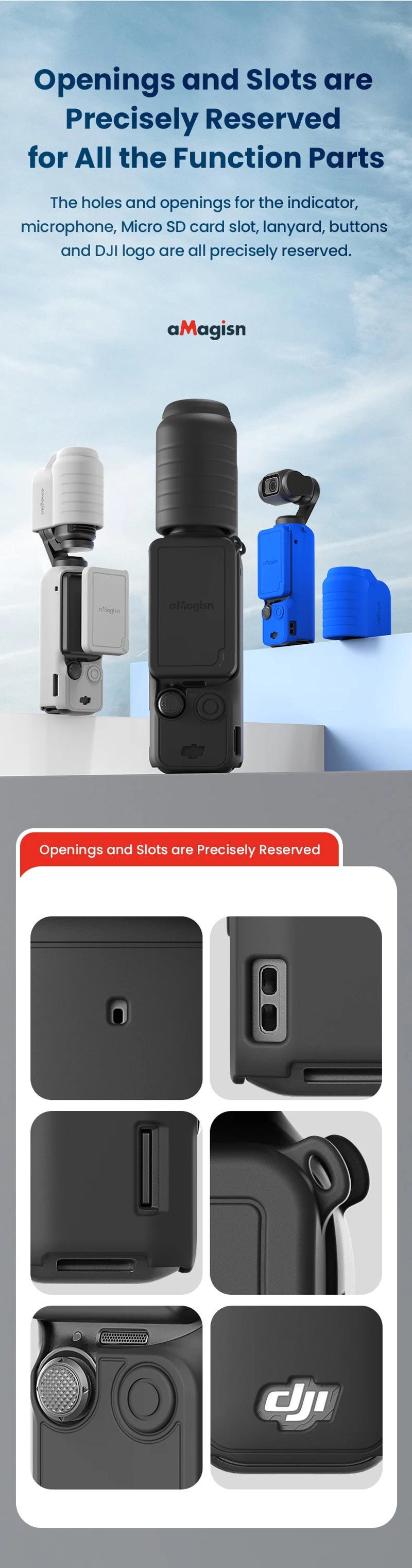 Description Picture 5 of itemaMagisn Protective Sleeve Kit for DJI Osmo Pocket 3,Body + Lens + Screen + Grip + Battery Grip + Mic + Lanyard Protection